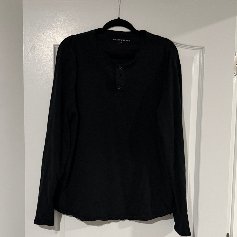 Lucky Brand Black Long Sleeve Henley Shirt